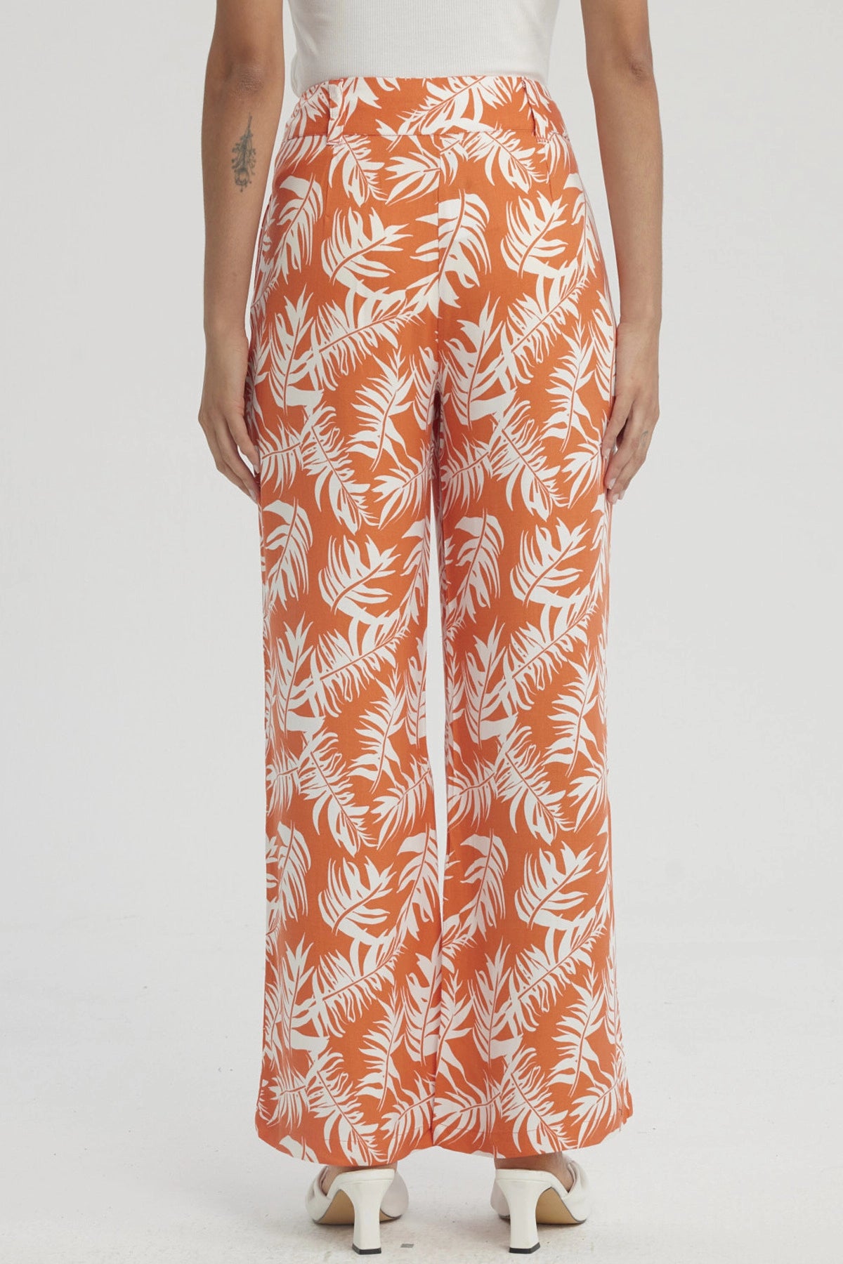 Pantalón Mujer Palazzo Pretina Ancha Naranjo