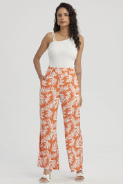 Pantalón Mujer Palazzo Pretina Ancha Naranjo