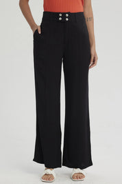 Pantalón Mujer Palazzo Pretina Ancha Negro