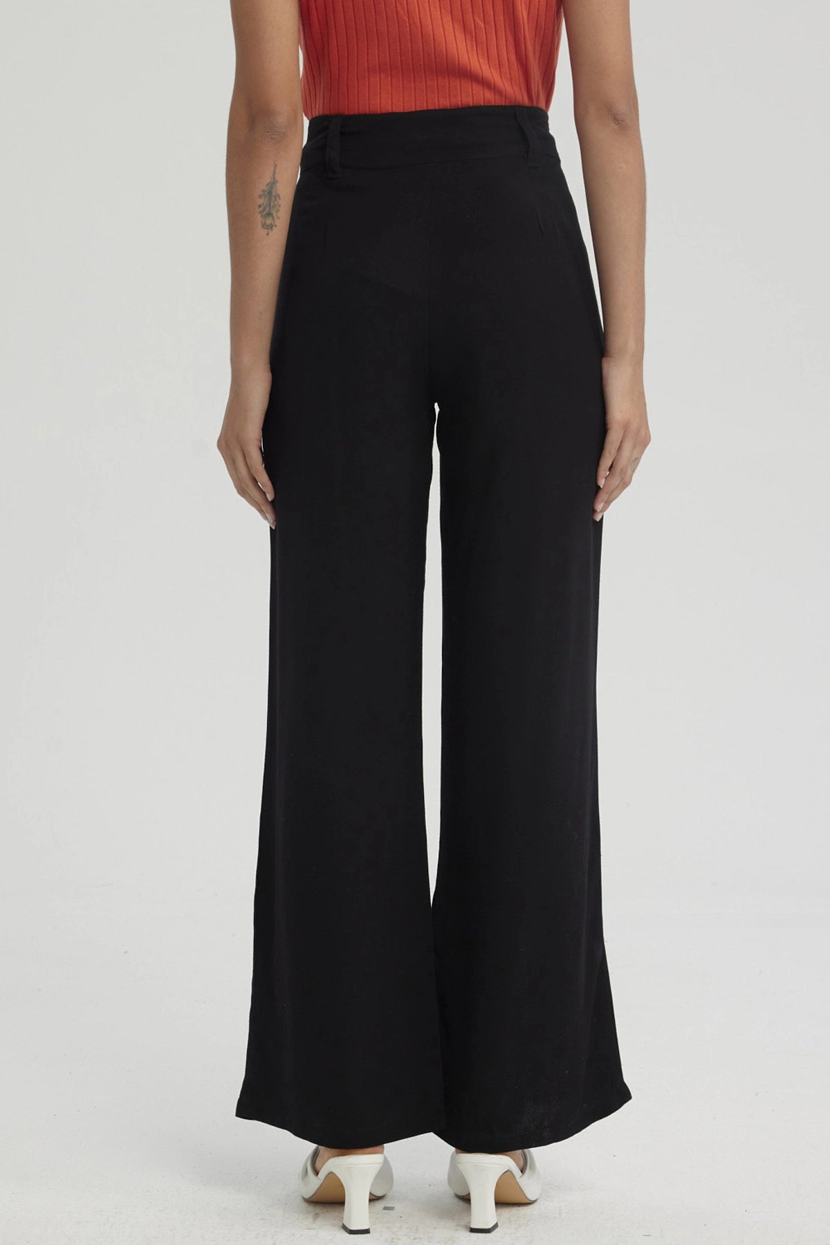 Pantalón Mujer Palazzo Pretina Ancha Negro