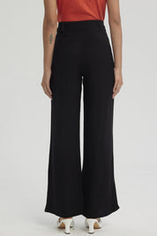 Pantalón Mujer Palazzo Pretina Ancha Negro