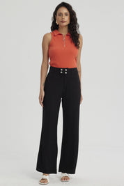 Pantalón Mujer Palazzo Pretina Ancha Negro