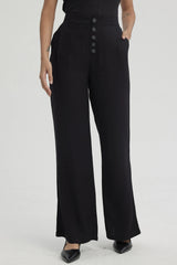 Pantalón Mujer Sastrero Botones Decorativo Negro