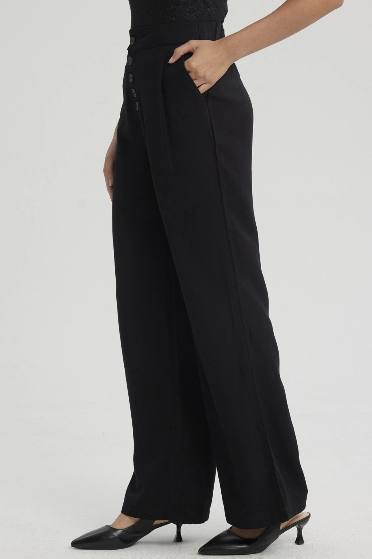 Pantalón Mujer Sastrero Botones Decorativo Negro