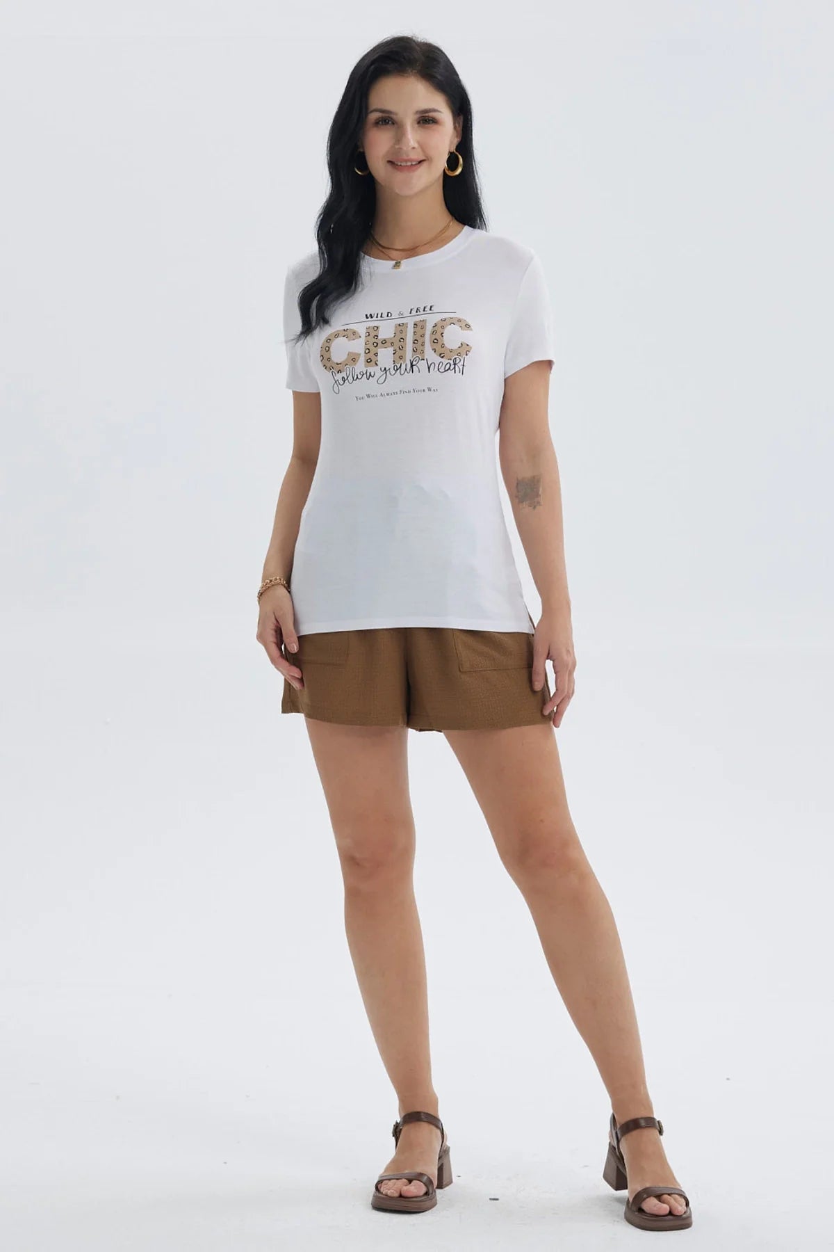 Short Mujer Textura Pretina Elasticada Café Claro