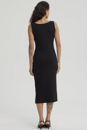 Vestido Mujer Largo Escote Cuadrado Negro