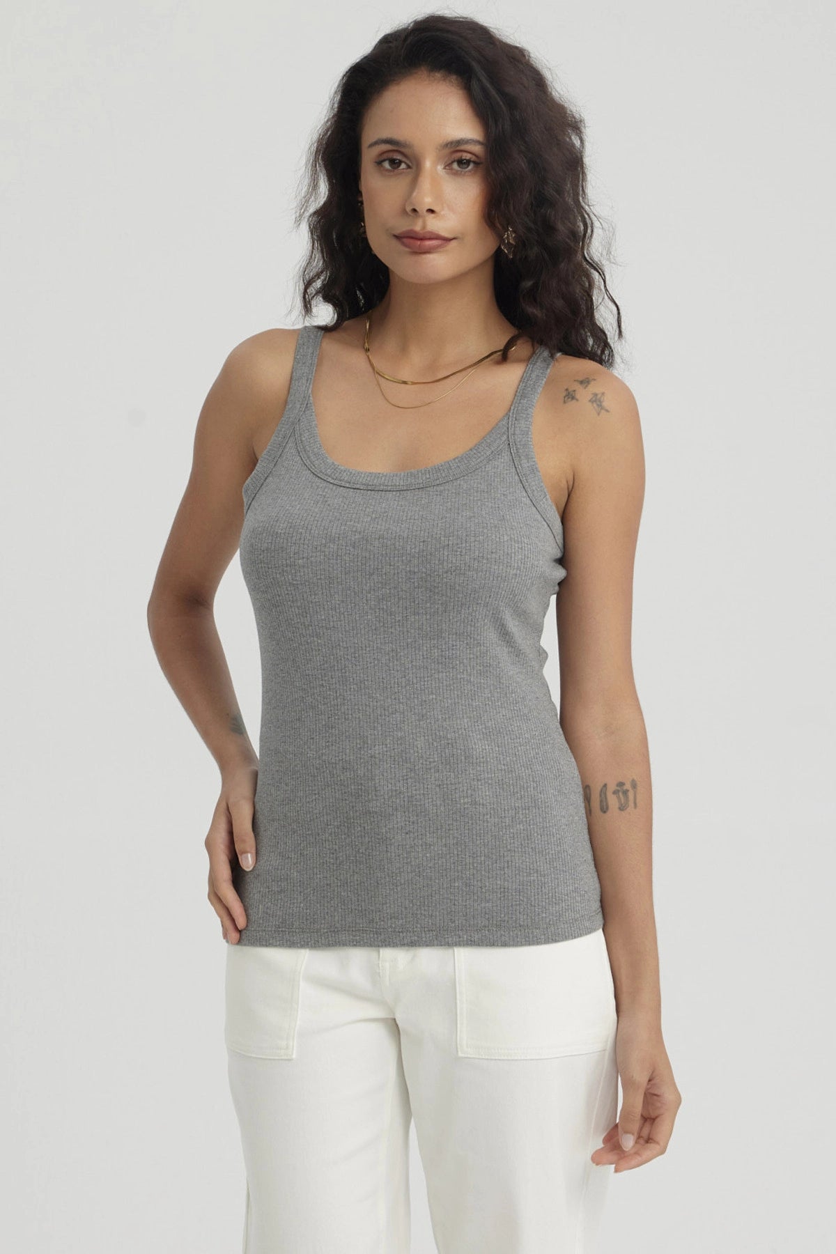 Peto Mujer Rib Pabilo Ancho Gris Melange