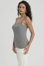 Peto Mujer Rib Pabilo Ancho Gris Melange