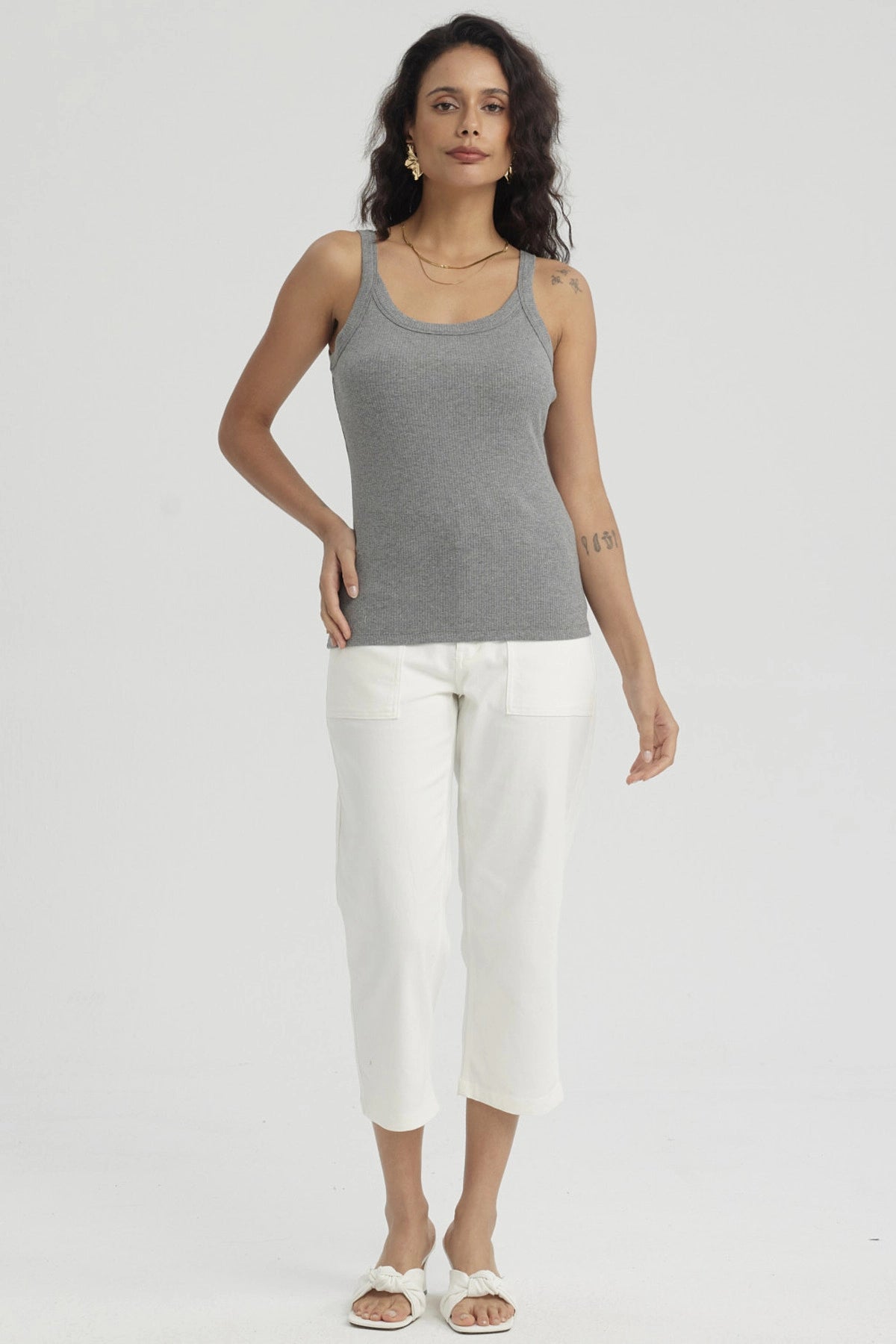 Peto Mujer Rib Pabilo Ancho Gris Melange