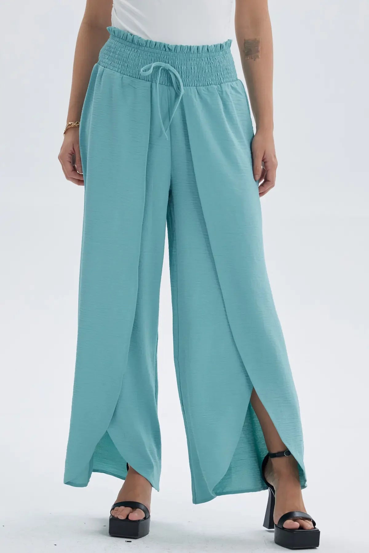 Pantalón Mujer Palazzo Pretina Ancha Naranjo Oscuro