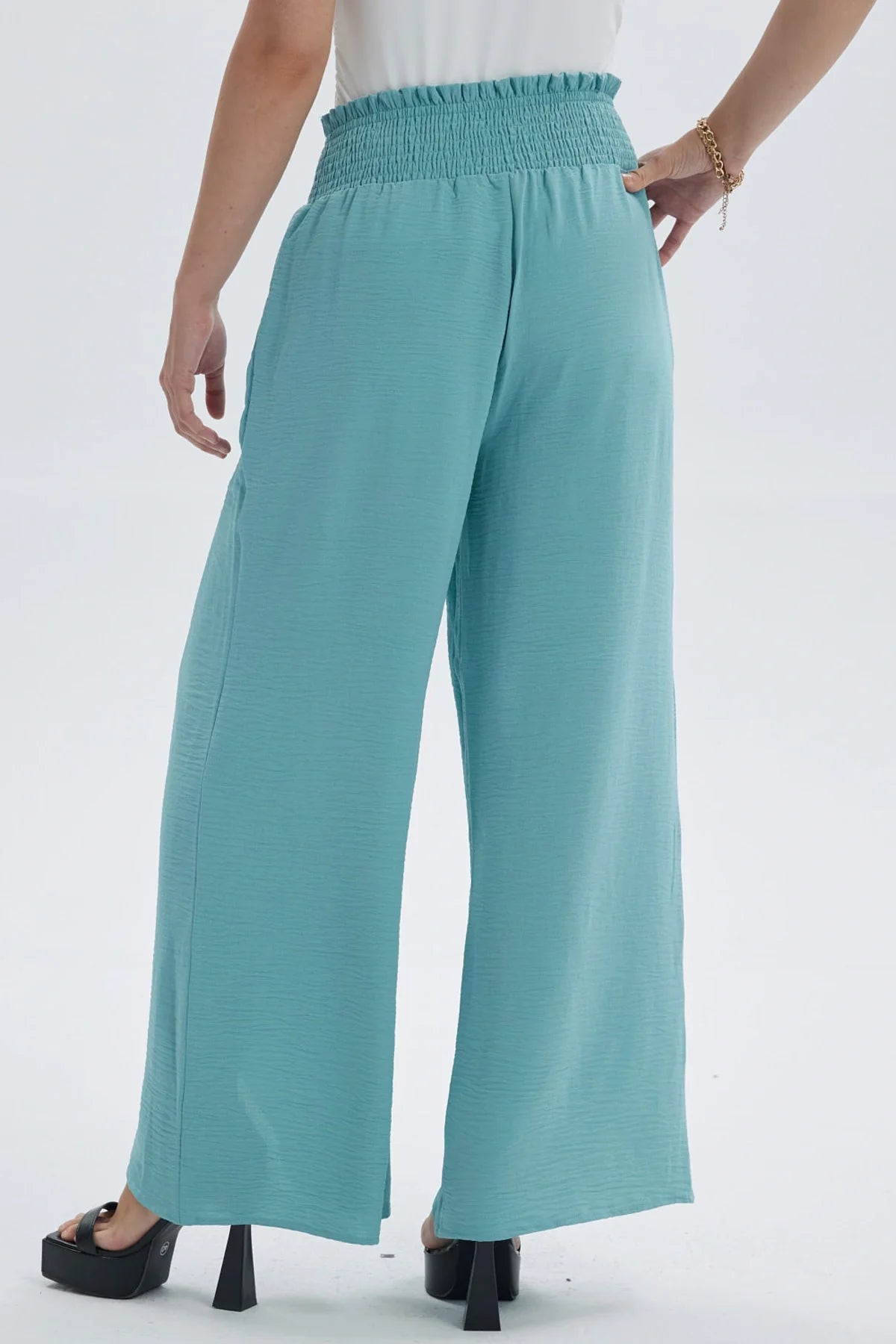 Pantalón Mujer Palazzo Pretina Ancha Naranjo Oscuro