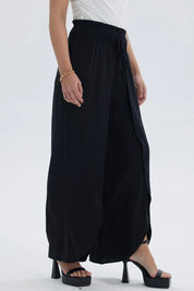 Pantalón Mujer Palazzo Pretina Ancha Negro