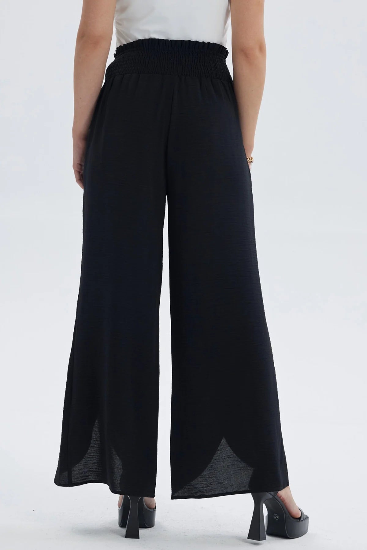 Pantalón Mujer Palazzo Pretina Ancha Negro