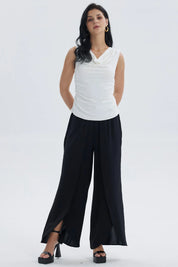 Pantalón Mujer Palazzo Pretina Ancha Negro