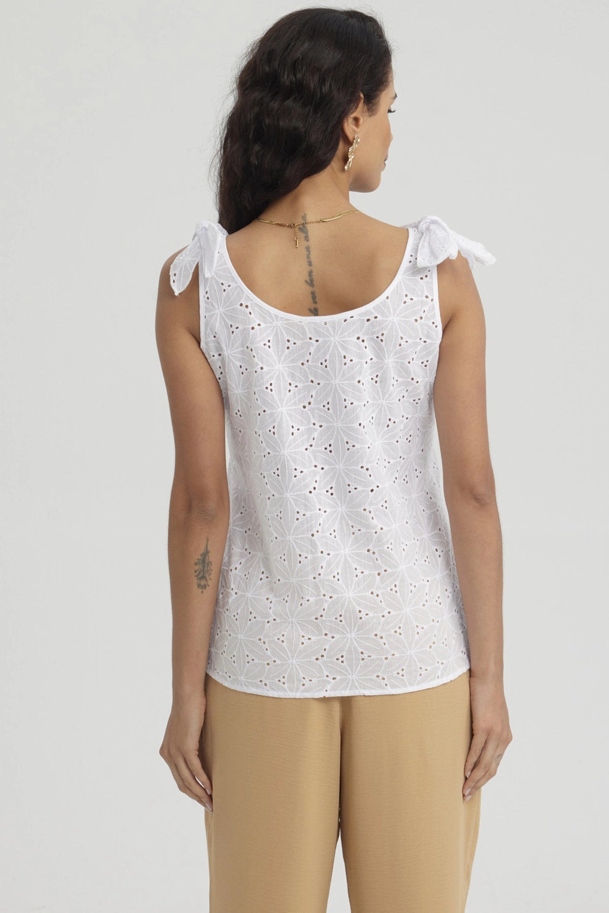 Blusa Mujer Broderie Aplicación Nudo Blanco
