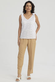 Blusa Mujer Broderie Aplicación Nudo Blanco