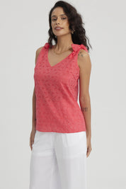 Blusa Mujer Broderie Aplicación Nudo Coral