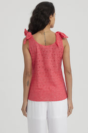 Blusa Mujer Broderie Aplicación Nudo Coral
