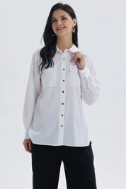 Blusa Mujer Popelina Abotonada Blanco