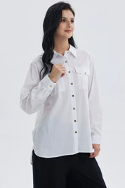 Blusa Mujer Popelina Abotonada Blanco