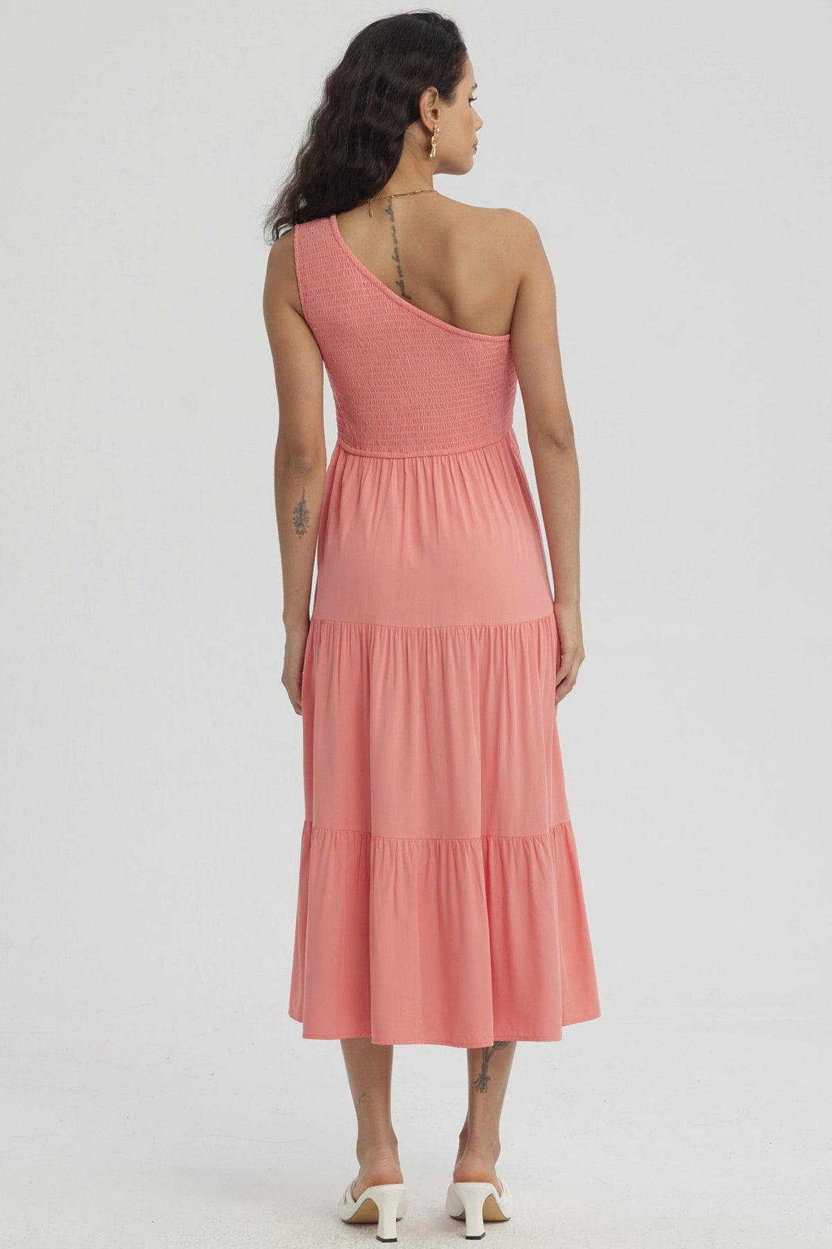 Vestido Mujer Hombro Asimétrico Coral