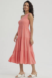 Vestido Mujer Hombro Asimétrico Coral