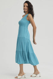 Vestido Mujer Hombro Asimétrico Turquesa