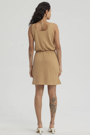 Vestido Mujer Corto Cordón Camel