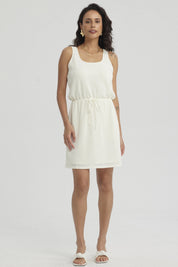 Vestido Mujer Corto Cordón Crema