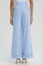 Pantalón Mujer Sastrero Aplicación Botón Costado Celeste