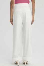 Pantalón Mujer Sastrero Aplicación Botón Costado Crudo