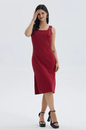 Vestido Mujer Midi Pabilo Rojo Oscuro