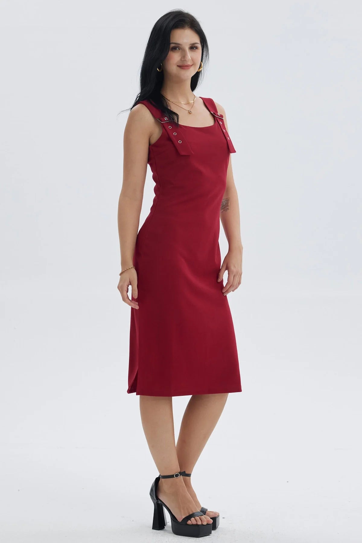 Vestido Mujer Midi Pabilo Rojo Oscuro