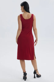 Vestido Mujer Midi Pabilo Rojo Oscuro