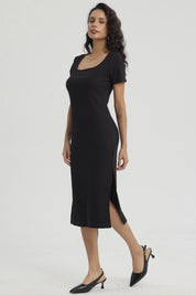 Vestido Mujer Largo Escote Cuadrado Negro