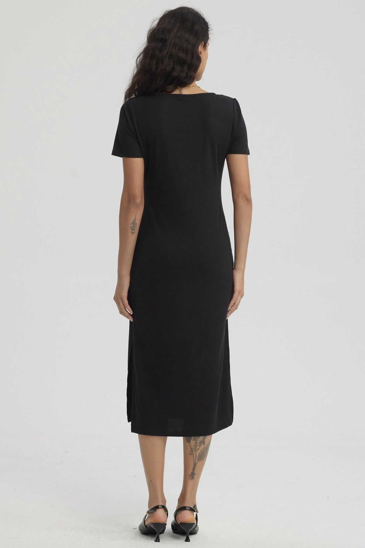 Vestido Mujer Largo Escote Cuadrado Negro