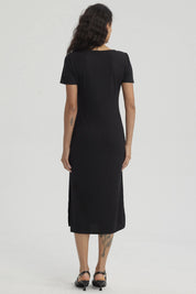 Vestido Mujer Largo Escote Cuadrado Negro