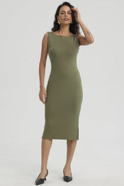 Vestido Mujer Largo Con Ojetillo Verde Musgo