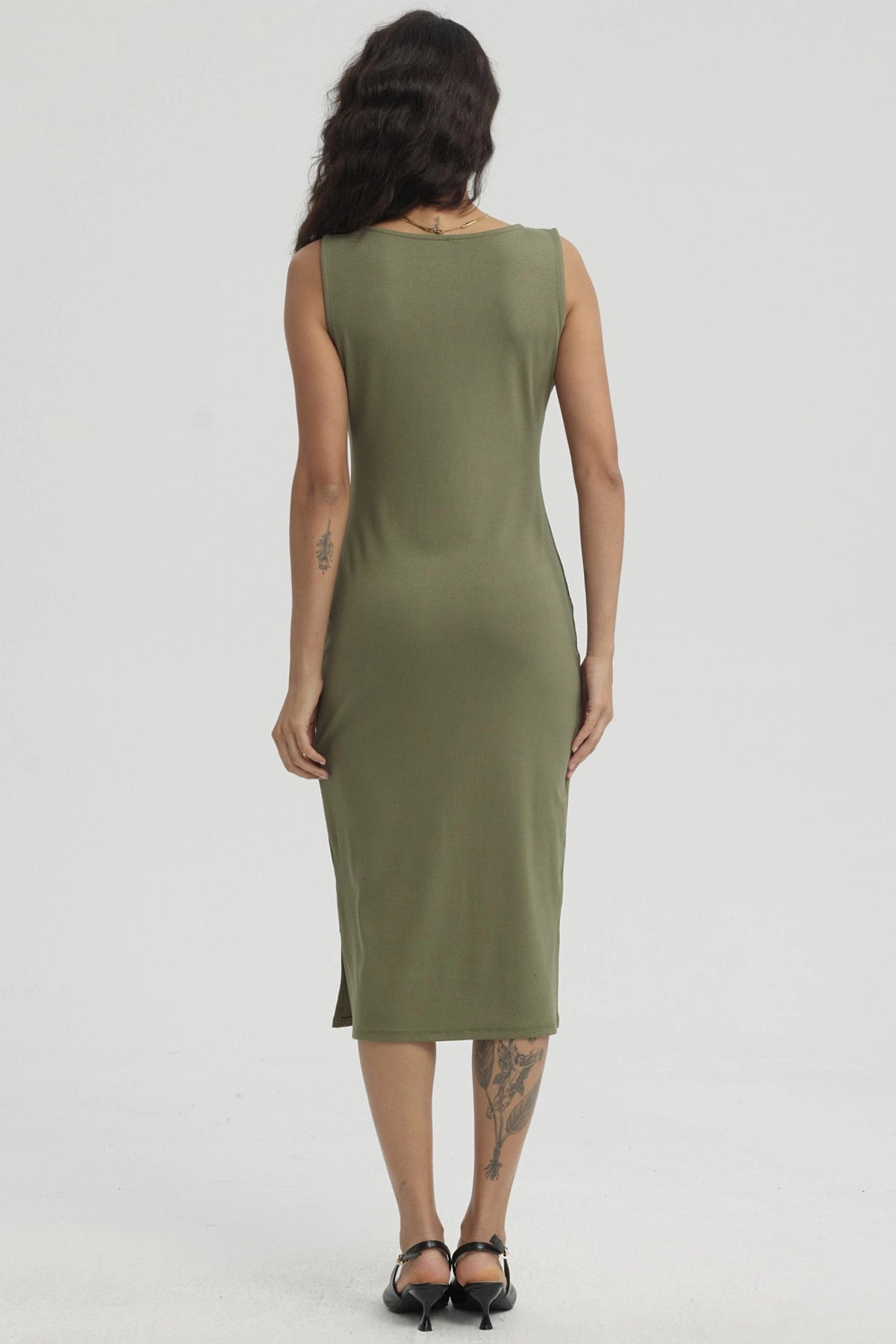 Vestido Mujer Largo Con Ojetillo Verde Musgo