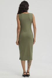 Vestido Mujer Largo Con Ojetillo Verde Musgo