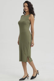 Vestido Mujer Largo Con Ojetillo Verde Musgo