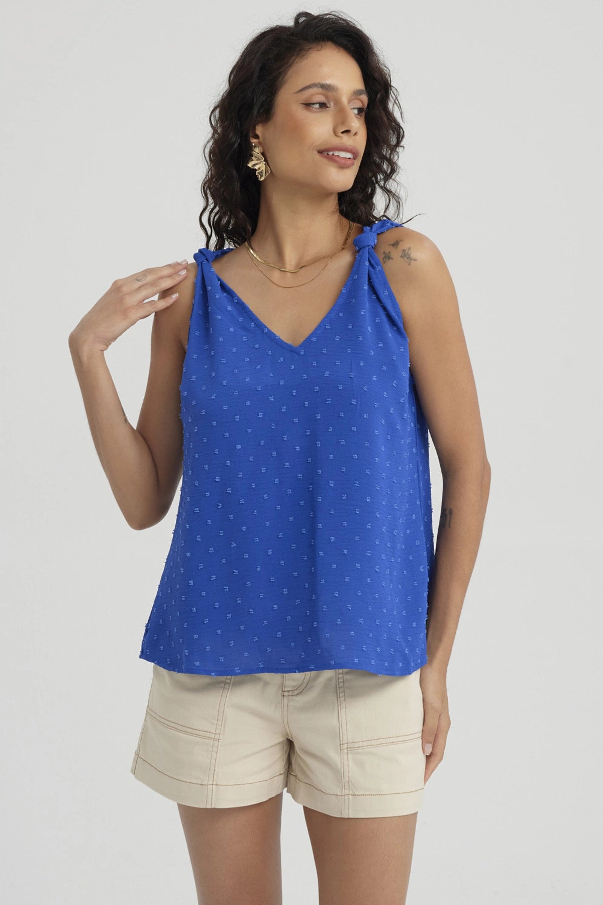 Blusa Mujer Nudo En Hombros Azulino