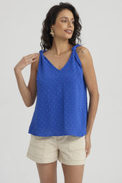 Blusa Mujer Nudo En Hombros Azulino