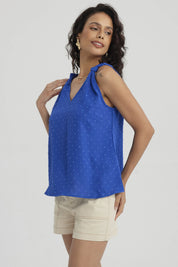 Blusa Mujer Nudo En Hombros Azulino