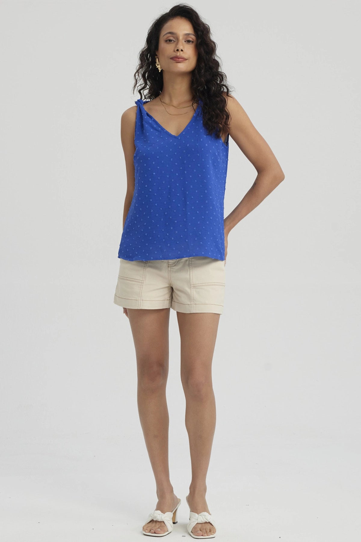 Blusa Mujer Nudo En Hombros Azulino