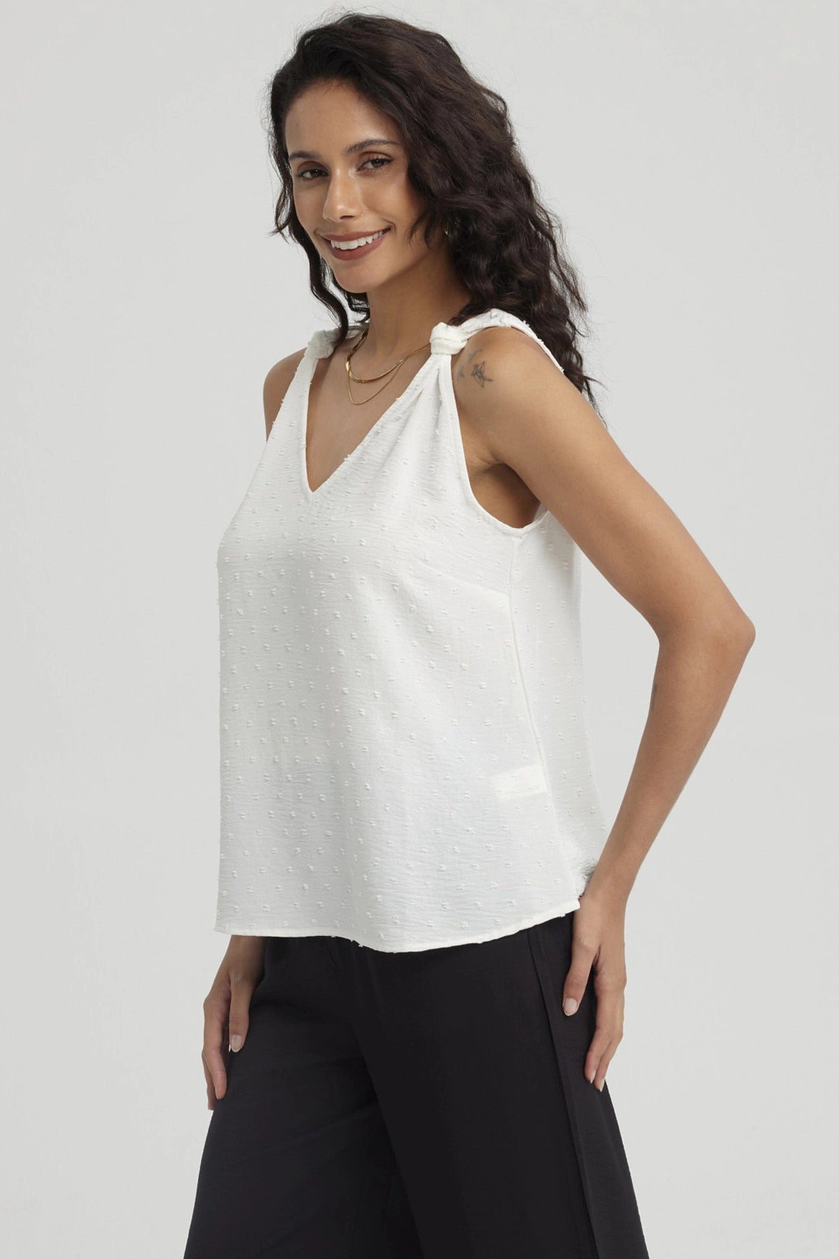 Blusa Mujer Nudo En Hombros Crudo