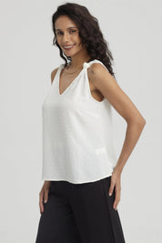 Blusa Mujer Nudo En Hombros Crudo