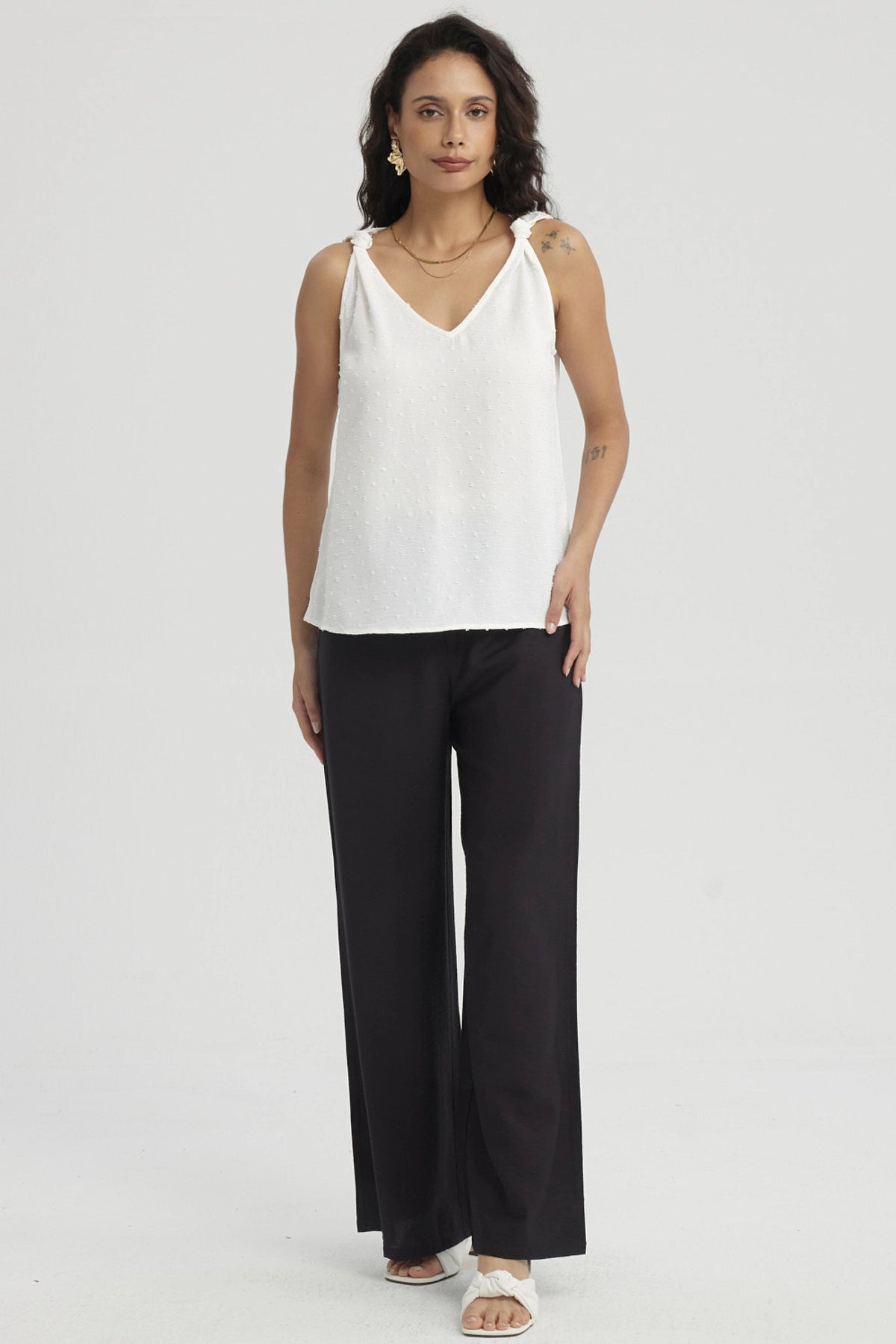 Blusa Mujer Nudo En Hombros Crudo