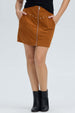 Falda Mujer Cotelé Cierre Delantero Camel Oscuro