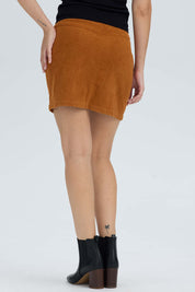 Falda Mujer Cotelé Cierre Delantero Camel Oscuro